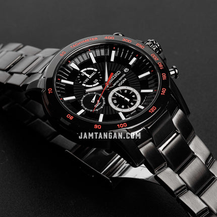 Seiko Chronograph SNDC79P1 Black Dial Black Stainless Steel Strap