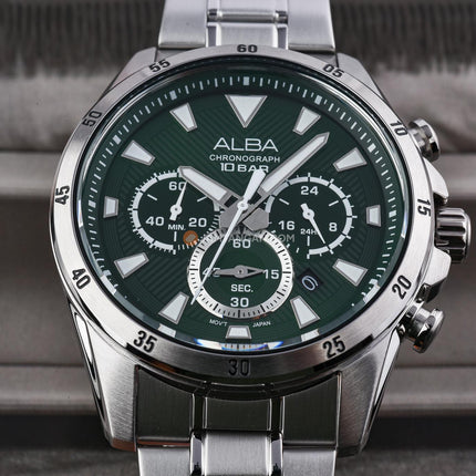 Alba Active AT3K59X1 Men Chronograph Green Dial Stainless Steel Strap