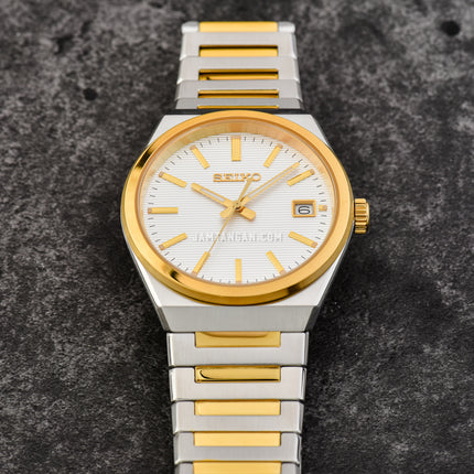 Seiko Classic SUR558P1 Men White Dial Dual Tone Stainless Steel Strap