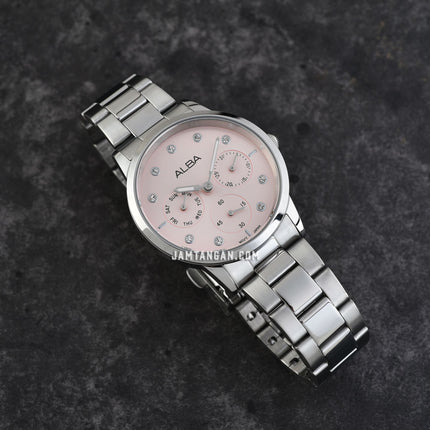 Alba AP6729X1 Ladies Multifunction Pink Dial Stainless Steel Strap
