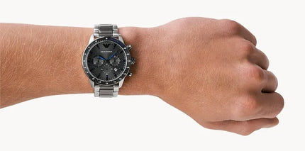 Emporio Armani Chronograph AR11391 Men Grey Dial Dual Tone Stainless Steel Strap