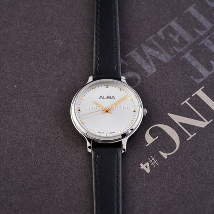 Alba Fashion ARX155X1 Ladies Silver White Dial Black Leather Strap