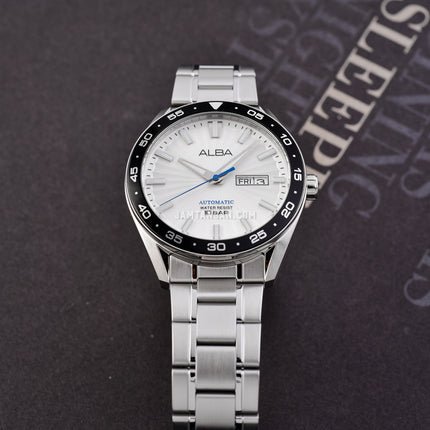 Alba Mechanical A3B011X1 Automatic Men Silver White Patterned Dial Stainless Steel Strap