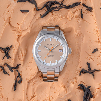 Alba Mechanical AU4103X1 Men Orange Dial Stainless Steel Strap