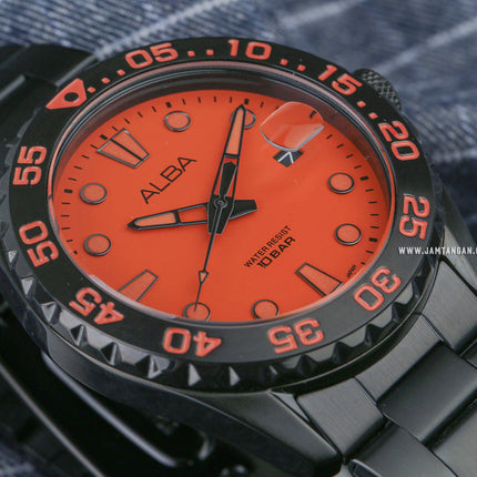 Alba Active AS9N17X1 Men Orange Dial Black Stainless Steel Strap