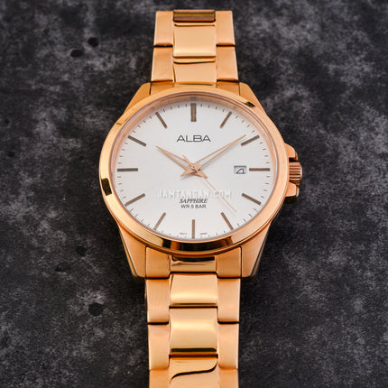 Alba Prestige AS9H98X1 Men Silver Dial Gold Stainless Steel Strap