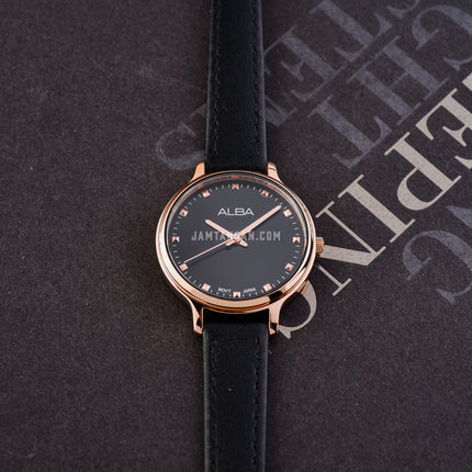 Alba Fashion ARX152X1 Ladies Black Dial Black Leather Strap