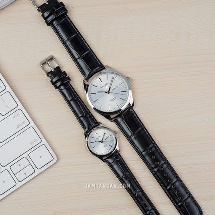 Alba AN8089X1_AJ6193X1 Couple Silver Dial Black Leather Strap
