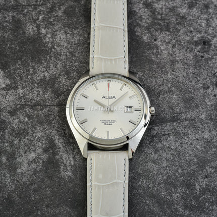 Alba Prestige AS9F33X1 Men Silver Dial Light Grey Leather Strap