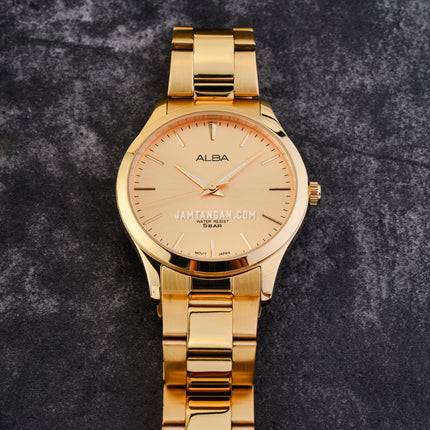 Alba Prestige ARSZ02X1 Men Gold Dial Gold Stainless Steel Strap