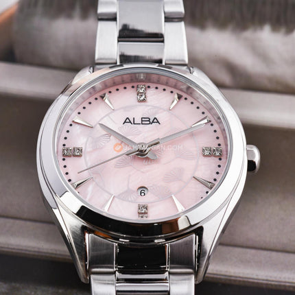 Alba Fashion AH7EK7X1 Ladies Light Pink MOP Dial Stainless Steel Strap