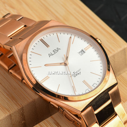Alba Prestige AS9H96X1 Men Silver Dial Rose Gold Stainless Steel Strap