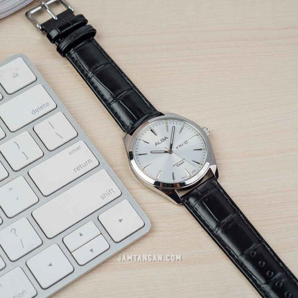 Alba AJ6193X1 Men Silver Dial Black Leather Strap