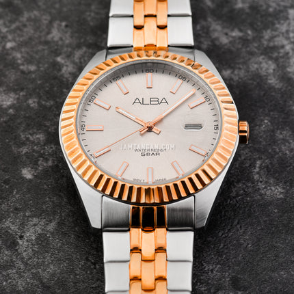 Alba Prestige AS9J94X1 Men Grey Dial Dual Tone Stainless Steel Strap