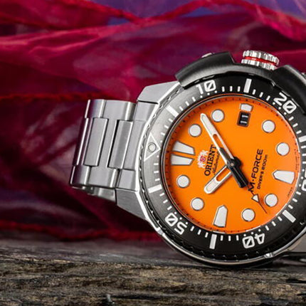 Orient M-Force RA-AC0L08Y Orange Dial Stainless Steel Strap