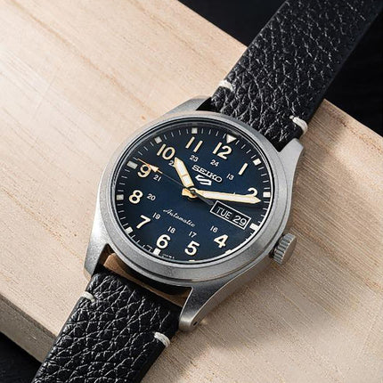 Seiko 5 Sports SRPG39K1 Field Specialist Style Automatic Blue Dial Black Leather Strap