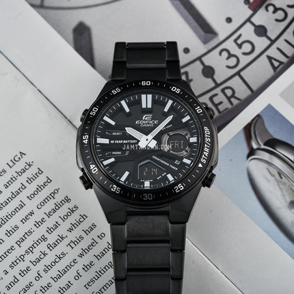 Casio Edifice EFV-C110DC-1ADF Black Digital Analog Dial Black Stainless Steel Band