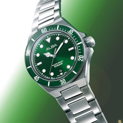 Alba Active AS9W17X1 Men Green Dial Stainless Steel Strap
