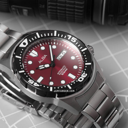 Alba AL4417X1 Automatic Men Red Dial Stainless Steel Strap