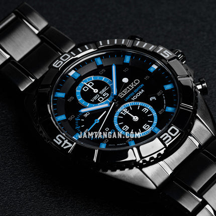 Seiko Chronograph SNDF27P1 Black Dial Gunmetal Stainless Steel Strap