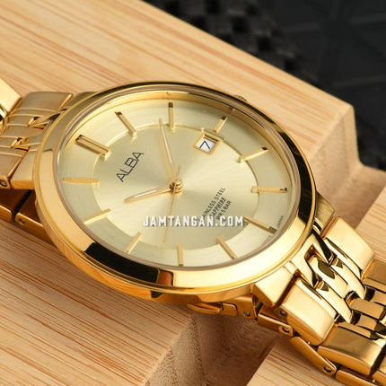 Alba Prestige AS9D74X1 Men Champagne Dial Gold Stainless Steel Strap