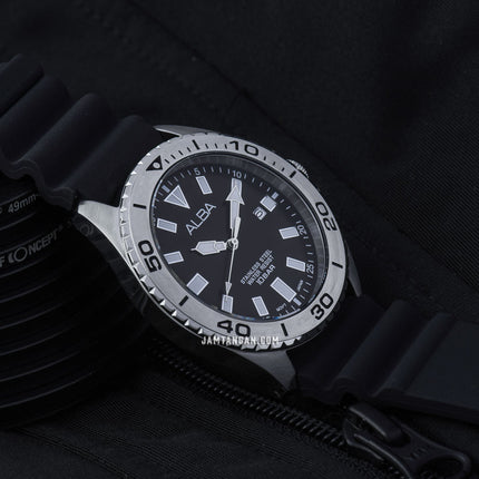 Alba Active AS9Q49X1 Men Black Dial Black Rubber Strap