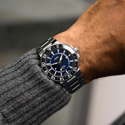 Oris Aquis 01-798-7754-4135-07-8-24-05PEB GMT Date Blue Dial Stainless Steel Strap