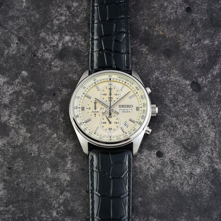 Seiko Classic SSB383P1 Neo Chronograph Beige Dial Black Leather Strap