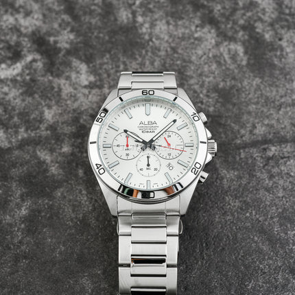 Alba Active AT3H29X1 Chronograph Men Silver White Dial Stainless Steel Strap