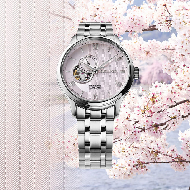 Seiko Presage SSA465J1 Automatic Zen Garden Kyoto Cherry Blossom Pink Dial Stainless Steel Strap