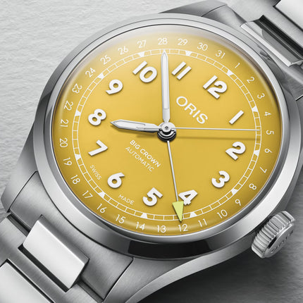 Oris Big Crown 01-754-7798-4069-07-8-20-06 Pointer Date Yellow Dial Stainless Steel Strap