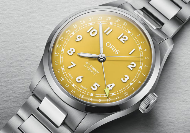 Oris Big Crown 01-754-7798-4069-07-8-20-06 Pointer Date Yellow Dial Stainless Steel Strap