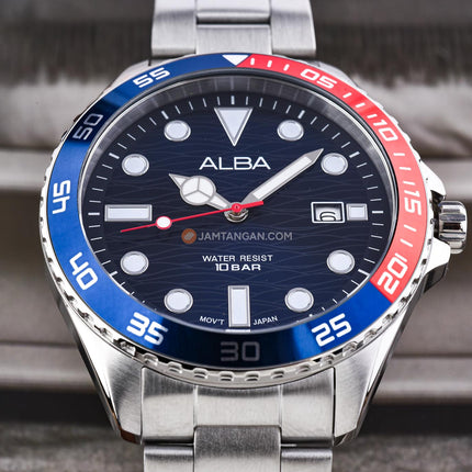 Alba Active AS9V53X1 Men Blue Dial Pepsi Bezel Stainless Steel Strap