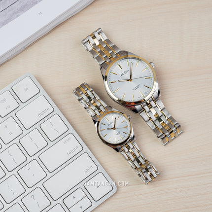 Alba ARX132X1_ARX112X1 Couple Silver Dial Dual Tone Stainless Steel Strap