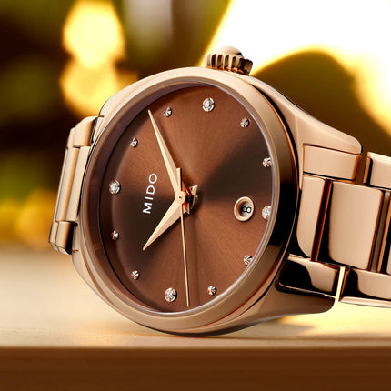 MIDO Belluna M024.110.33.296.00 Royal Lady Brown Dial Rose Gold Stainless Steel Strap
