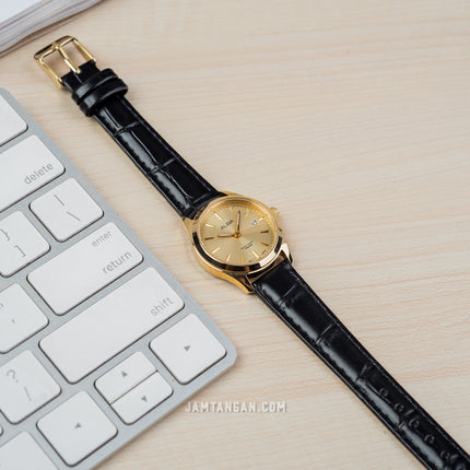 Alba AH7BP0X1 Ladies Gold Dial Black Leather Strap