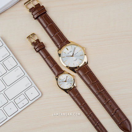 Alba AN8094X1_AJ6198X1 Couple Silver Dial Brown Leather Strap