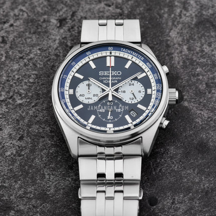 Seiko Chronograph SSB427P1 Essentials Reverse Blue Panda Dual Tone Dial Stainless Steel Strap