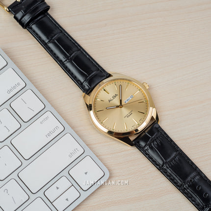 Alba AN8092X1_AJ6196X1 Couple Gold Dial Black Leather Strap
