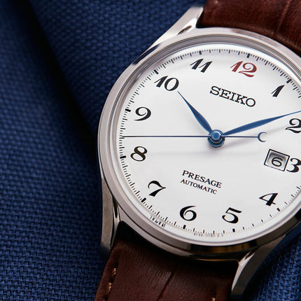 Seiko Presage SJE075J1 Craftsmanship White Enamel Dial Brown Leather Strap