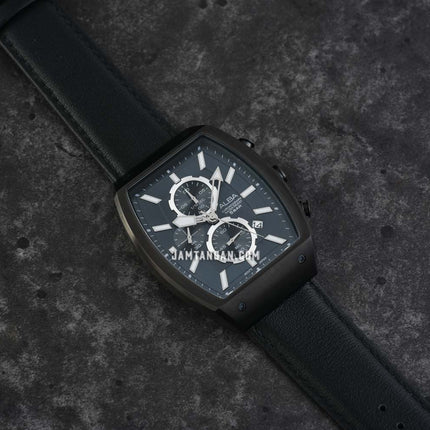 Alba AM3999X1 Men Chronograph Black Dial Black Leather Strap