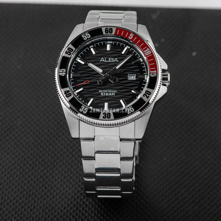 Alba Active AG8L97X1 Men Black Patterned Dial Stainless Steel Strap