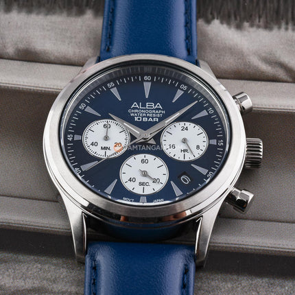 Alba AT3K57X1 Men Chronograph Blue Dial Blue Leather Strap