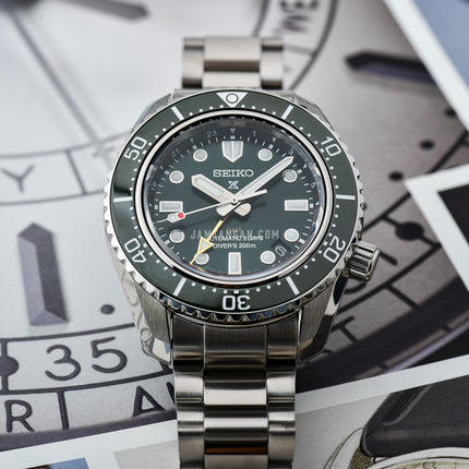 Seiko Prospex SPB381J1 Baby Marinemaster GMT Green Dial Stainless Steel Strap