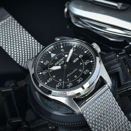 Seiko 5 Sports Flieger SRPH23K1 Flieger Field Suits Style Automatic Black Dial Mesh Strap