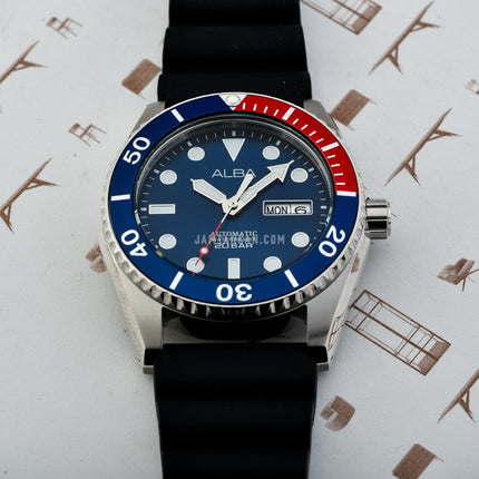 Alba AL4425X1 Automatic Men Blue Dial Black Silicone Strap