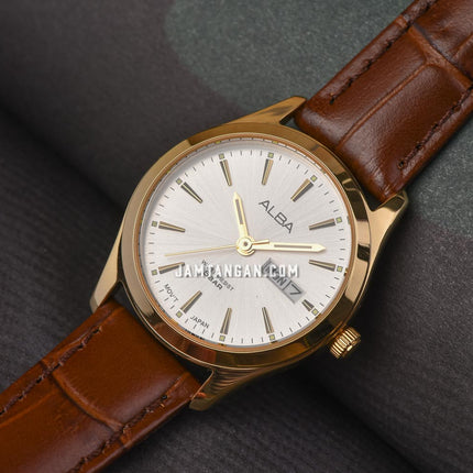 Alba AN8094X1 Ladies Silver Dial Brown Leather Strap