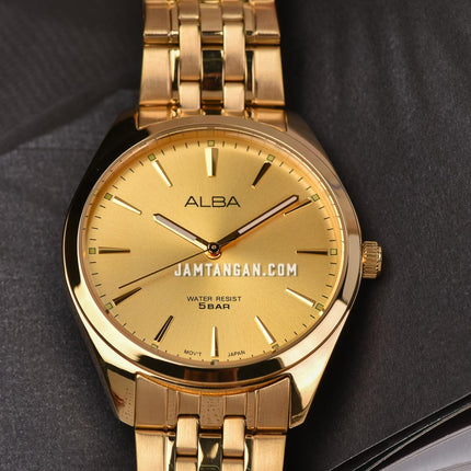 Alba ARX116X1 Men Gold Dial Gold Stainless Steel Strap