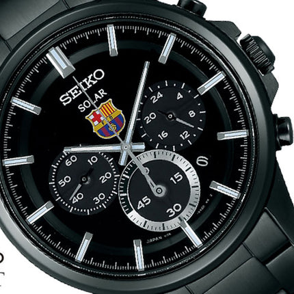Seiko Solar SBPY049 Spirit FCB Barcelona Black Dial Black Stainless Steel Strap
