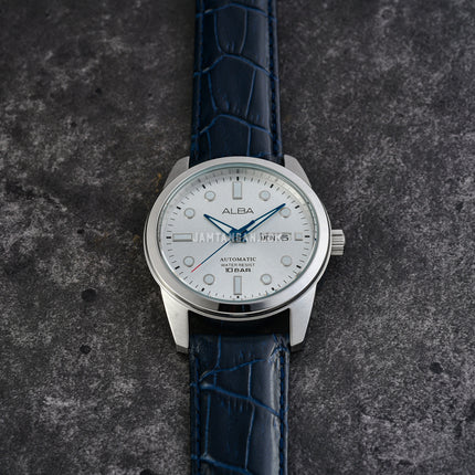 Alba Mechanical AL4663X1 Men Automatic Silver Dial Blue Leather Strap